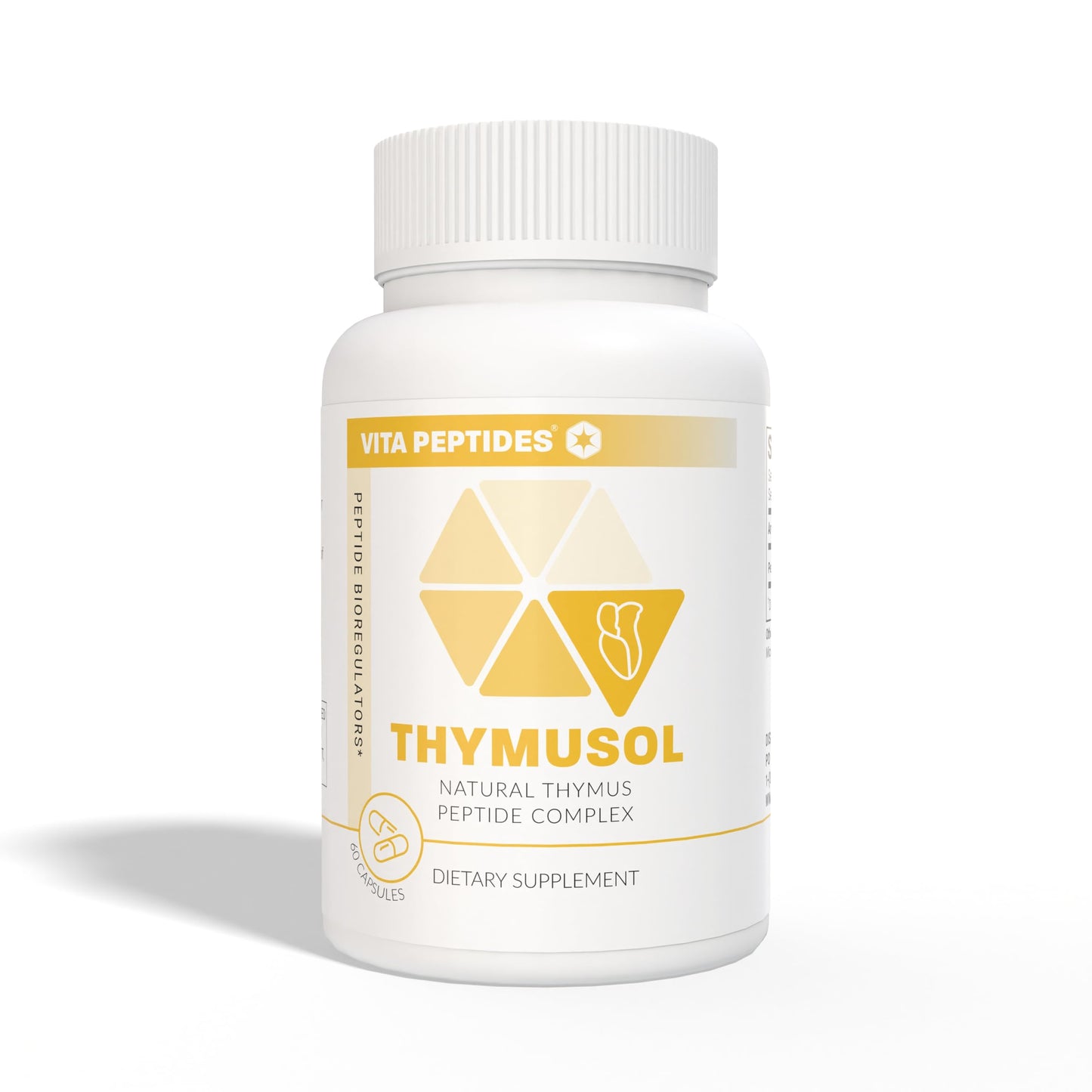 Side label of Vita Peptides Thymus Natural Peptide Bioregulator sixty capsules bottle.