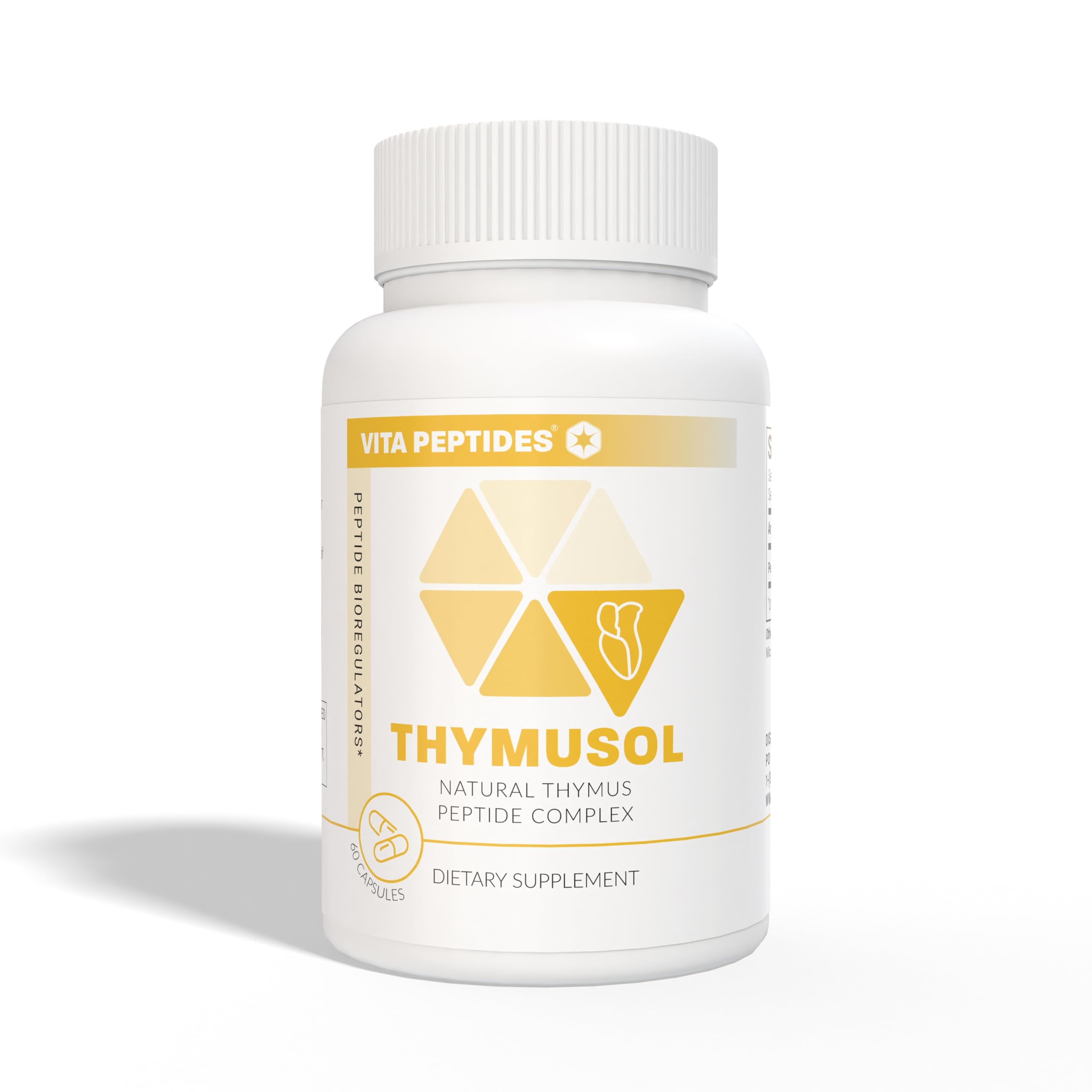 Side label of Vita Peptides Thymus Natural Peptide Bioregulator sixty capsules bottle.
