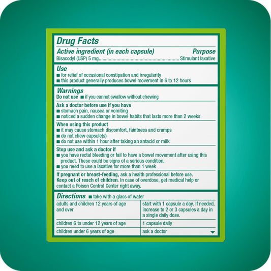 Dulcolax liquid gels 20 count package side view
