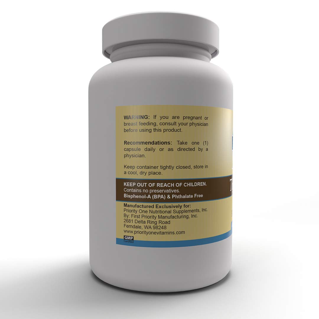 Authentic imported USA bottle of Priority One Thymus 300mg immune system supplement.