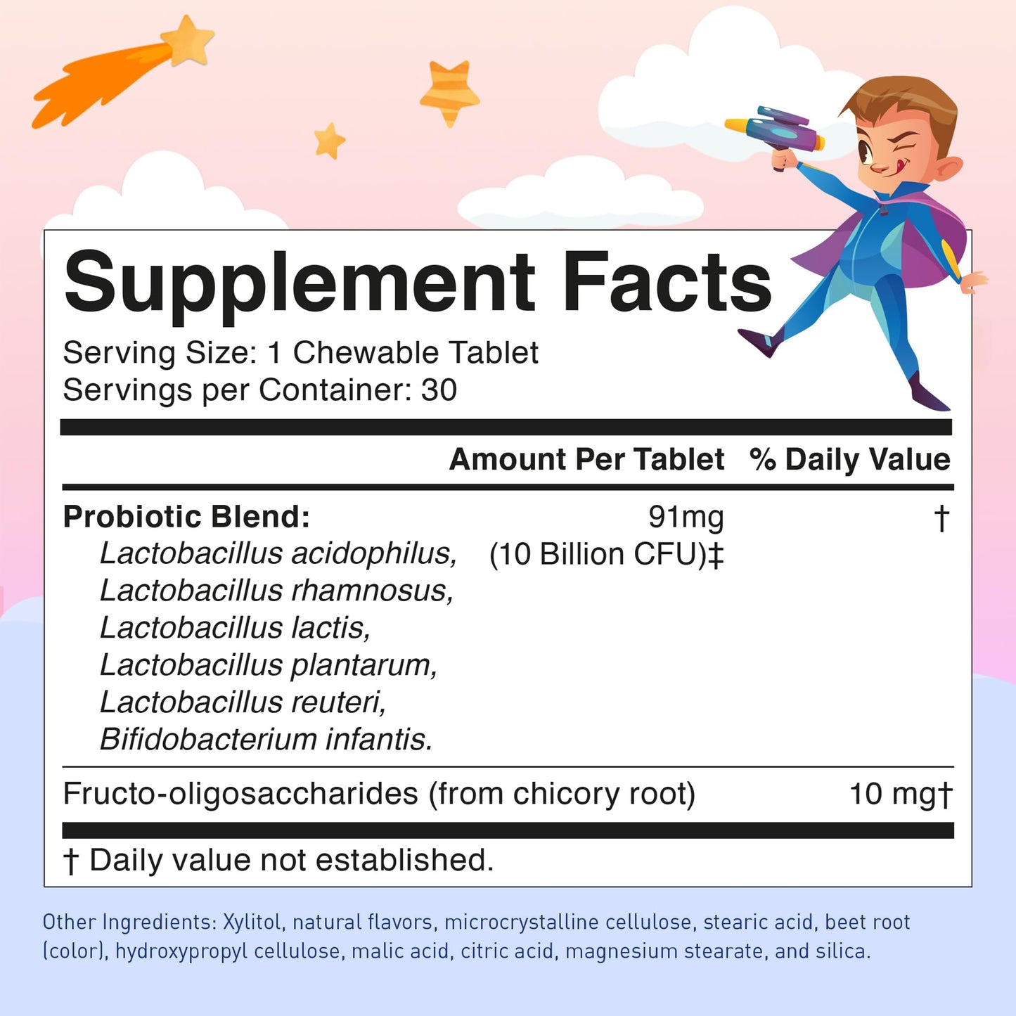 Lovebug daily children immune function support berry flavor tablets showcasing the premium bottle design.