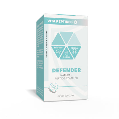 Vita Peptides Defender premium USA imported pituitary and thymus support capsules bottle display