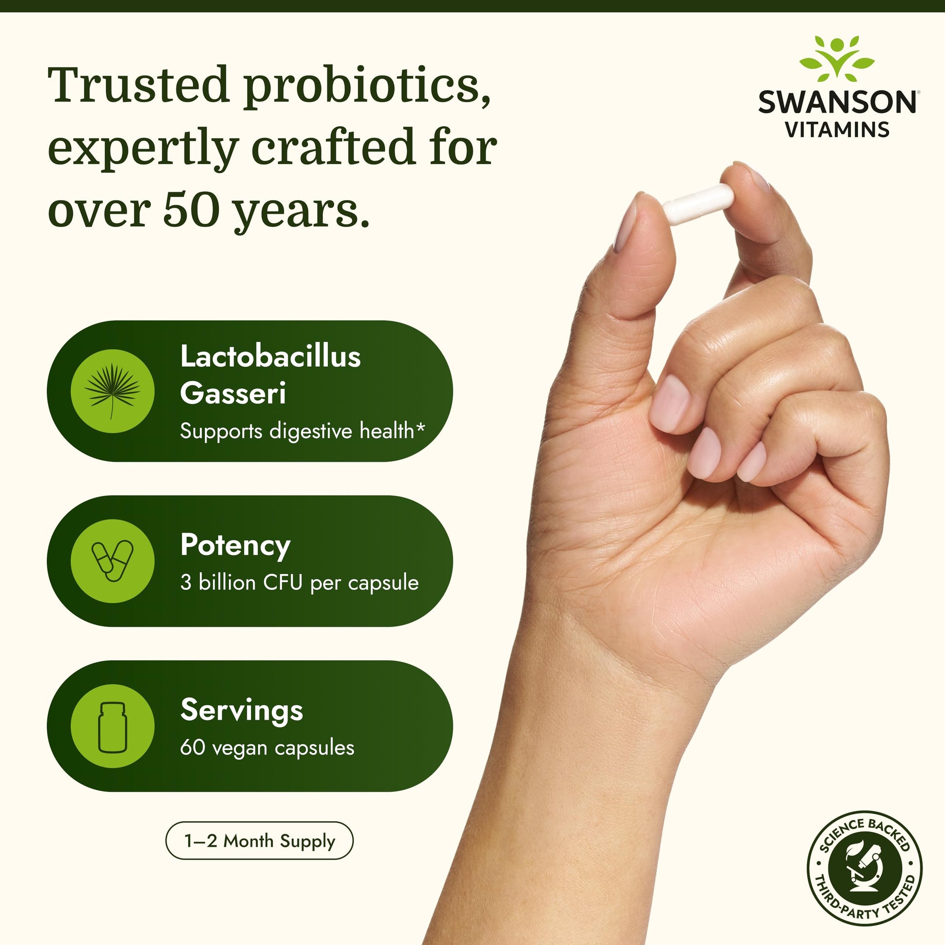 Swanson Probiotics Lactobacillus Gasseri bottle showing expiration date and authenticity markings