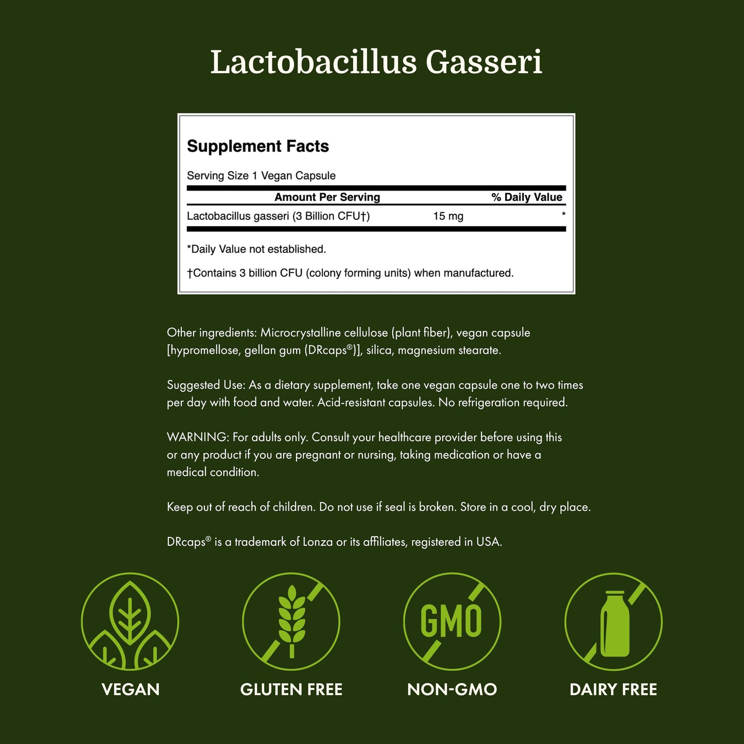 Side angle view of Swanson Lactobacillus Gasseri imported digestive health supplement container