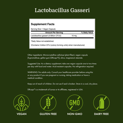 Side angle view of Swanson Lactobacillus Gasseri imported digestive health supplement container