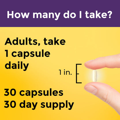 Nature Made daily probiotic supplement showing the no-refrigeration logo and allergen information.