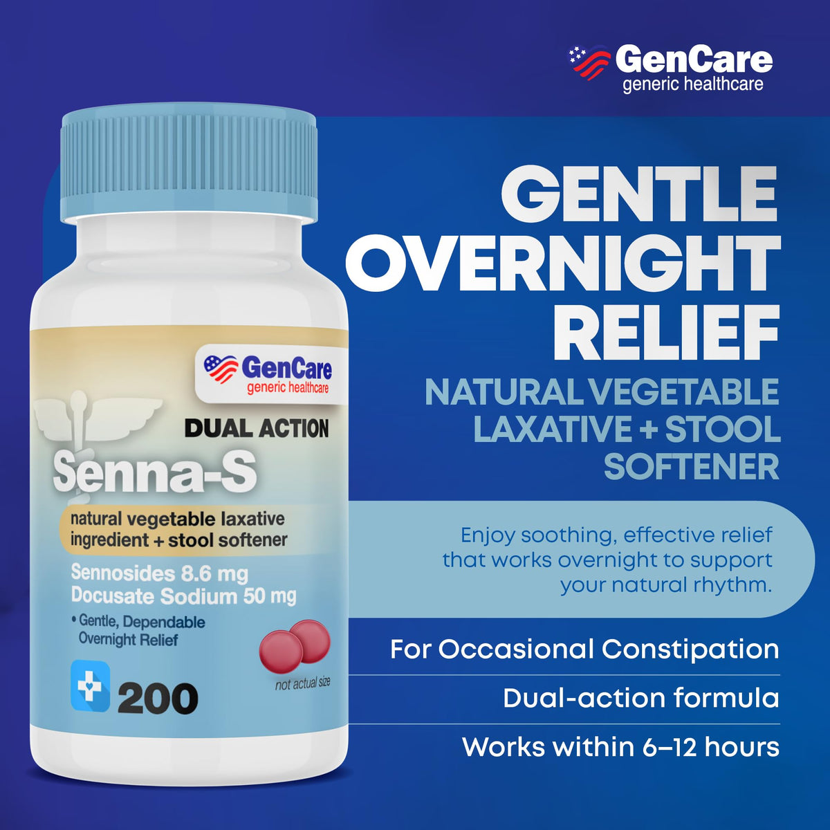 GenCare Senna-S dual action constipation relief tablets box side view