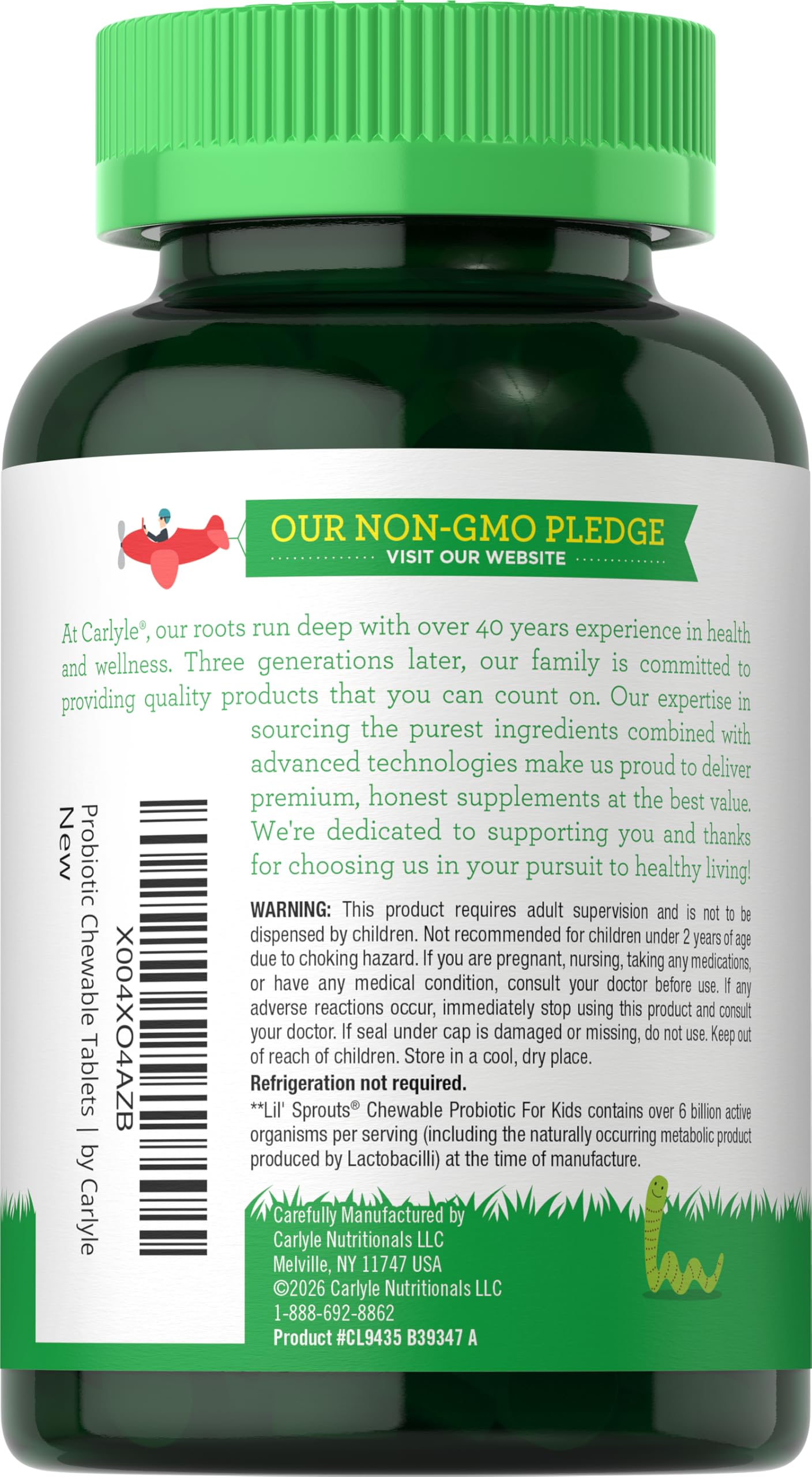 Authentic Carlyle imported children probiotic tablets nutritional information side panel