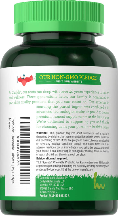 Authentic Carlyle imported children probiotic tablets nutritional information side panel