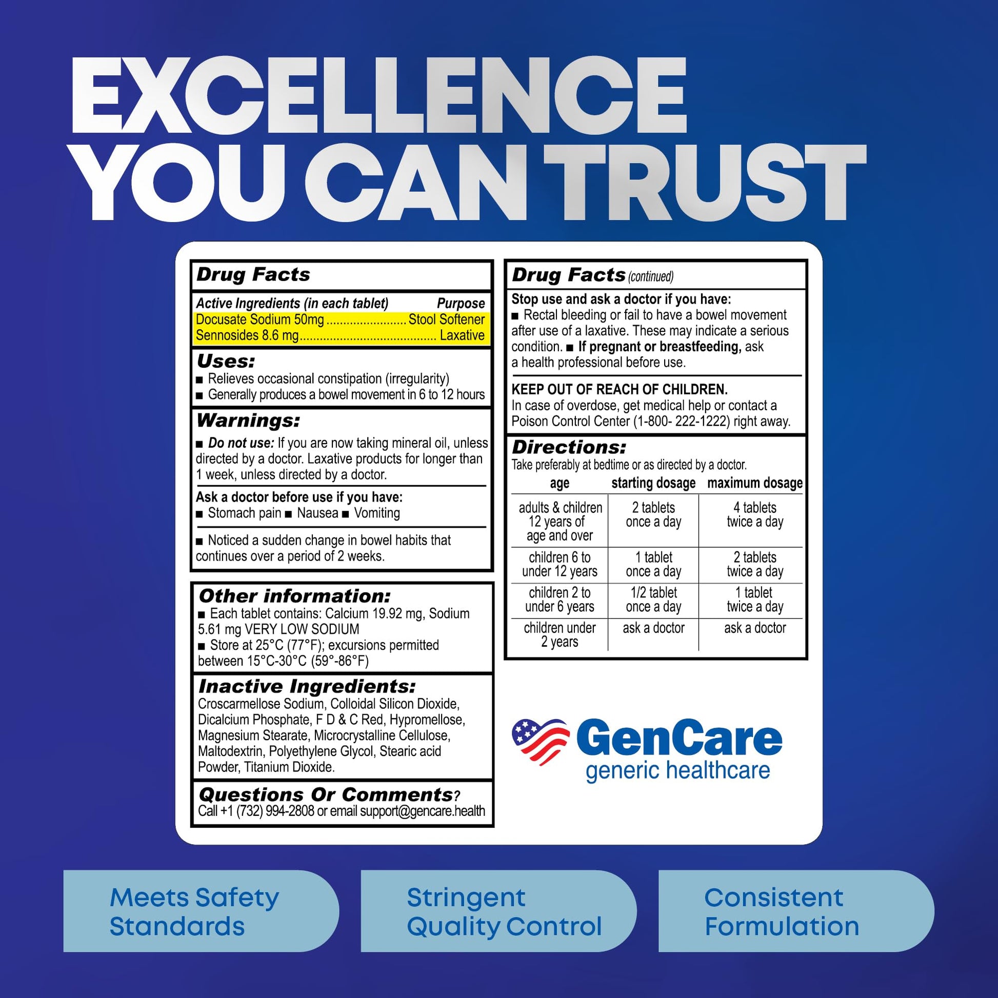 GenCare Senna-S 200 tablets bottle for digestive health support