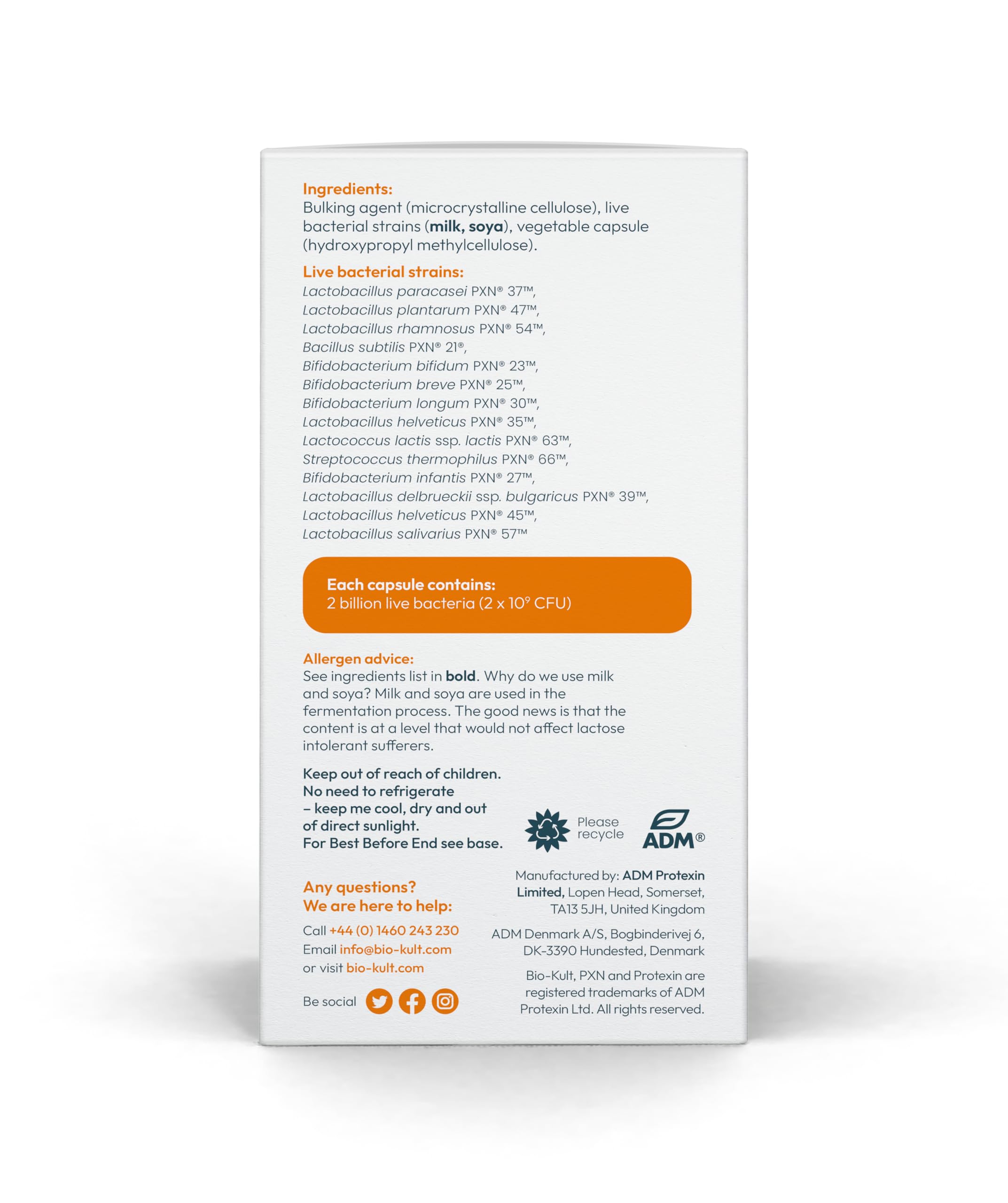 Bio-Kult 14 live bacterial strains multi-strain formulation supplement packaging details.