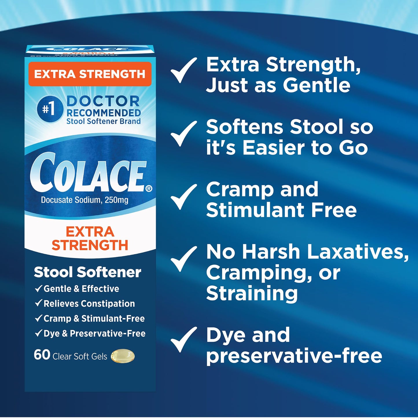 Colace Extra Strength Stool Softener bottle with lid visible