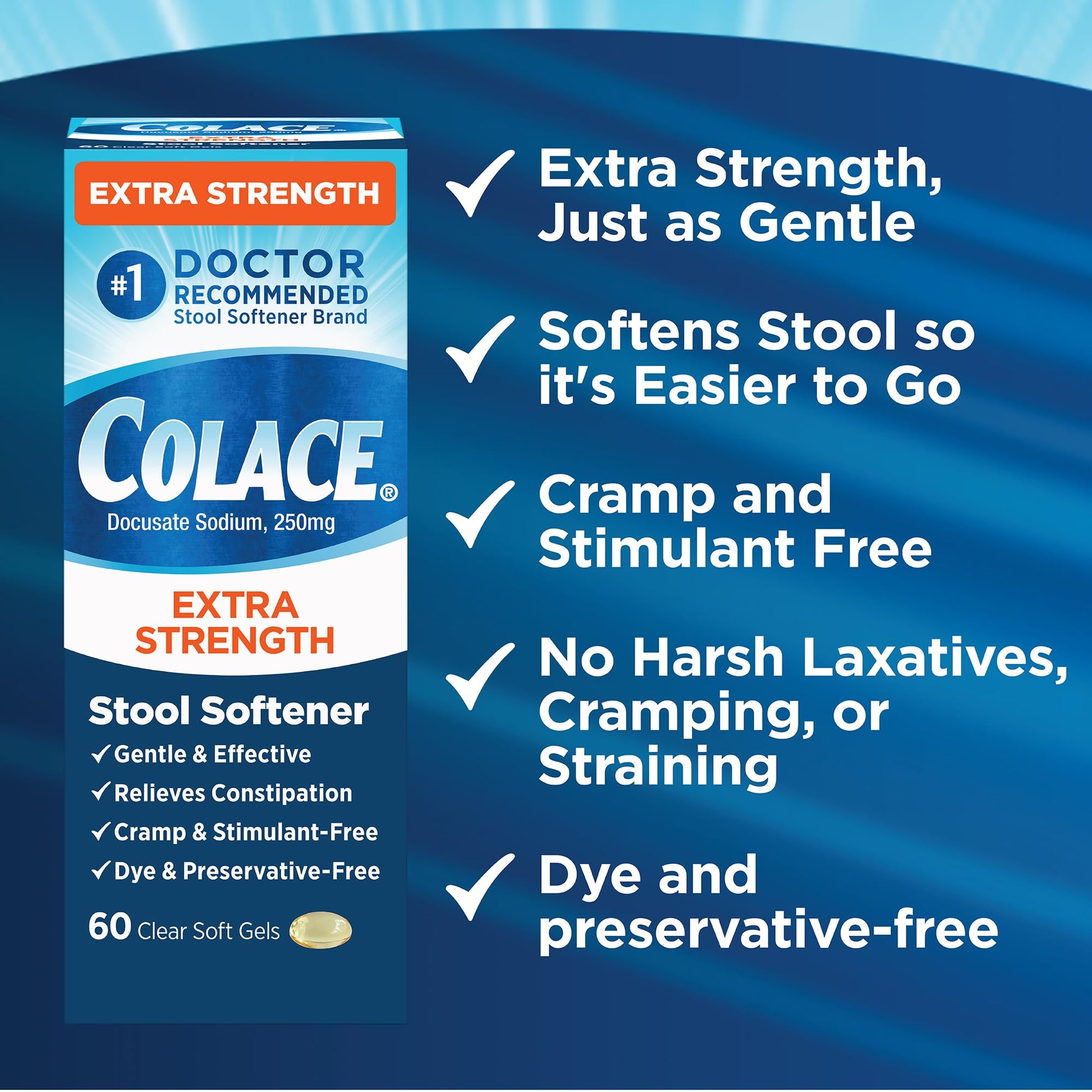 Colace Extra Strength Stool Softener bottle with lid visible
