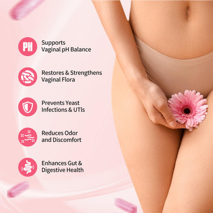 Bakakoul intimate wellness daily probiotic pills next to water glass showing usage