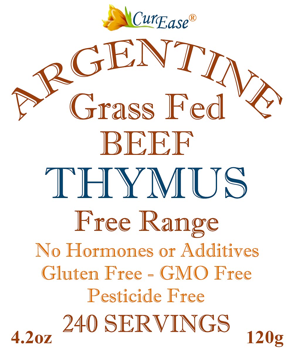 CurEase Beef Thymus supplement back label showing pure ingredients