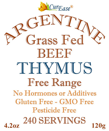 CurEase Beef Thymus supplement back label showing pure ingredients