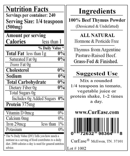 CurEase organic beef thymus powder dietary supplement for immune support