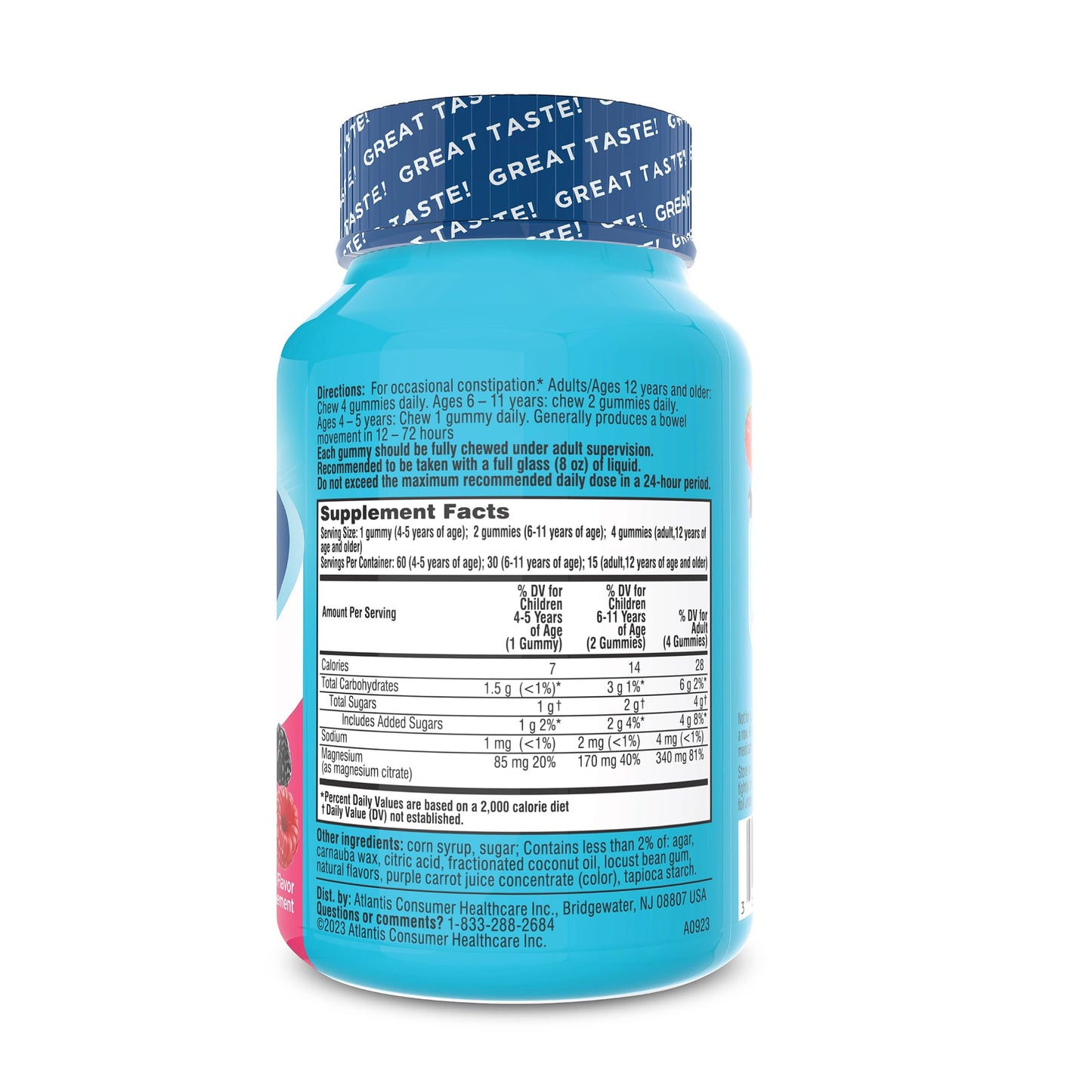 Colace magnesium citrate gummies bottle supplement facts label