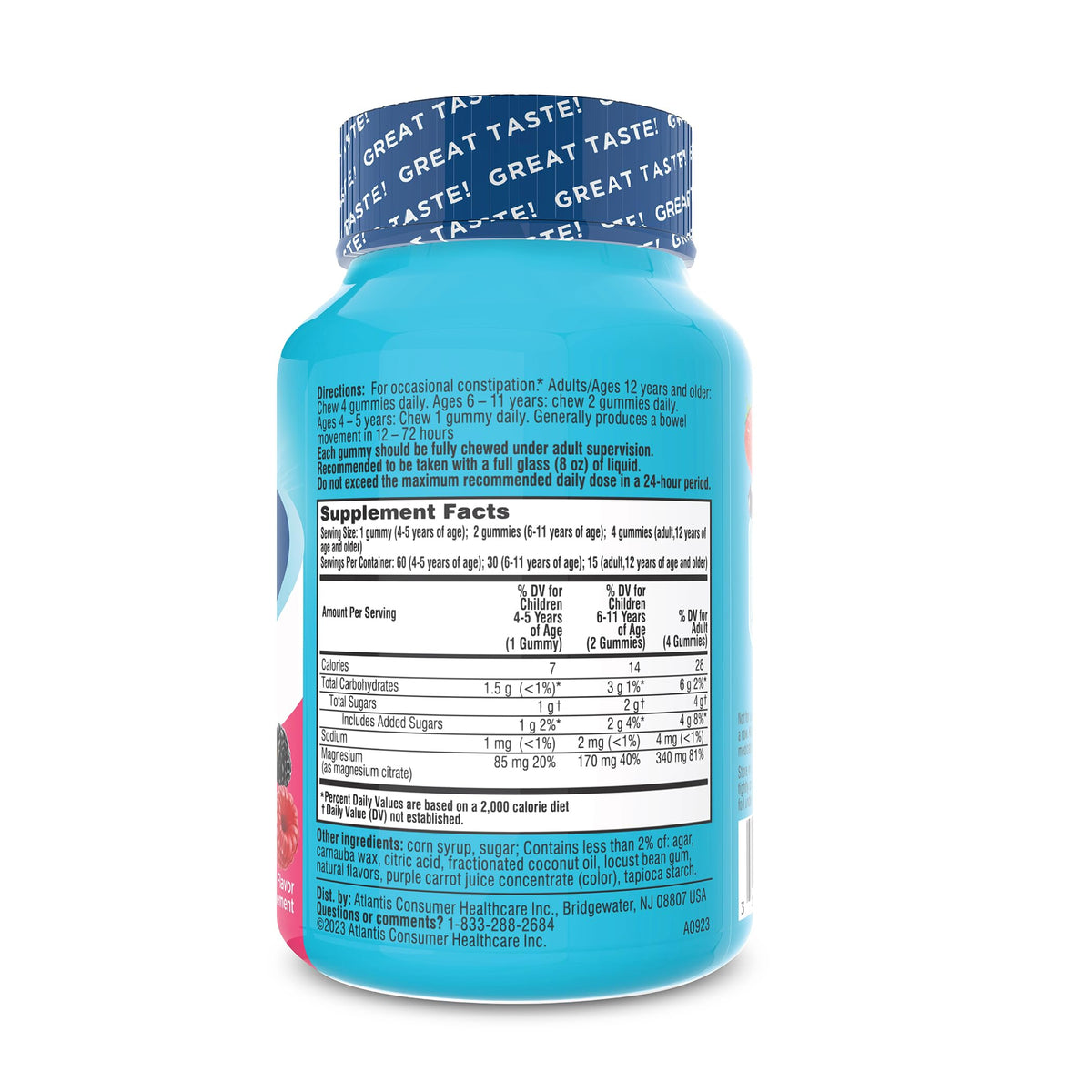 Colace magnesium citrate gummies bottle supplement facts label