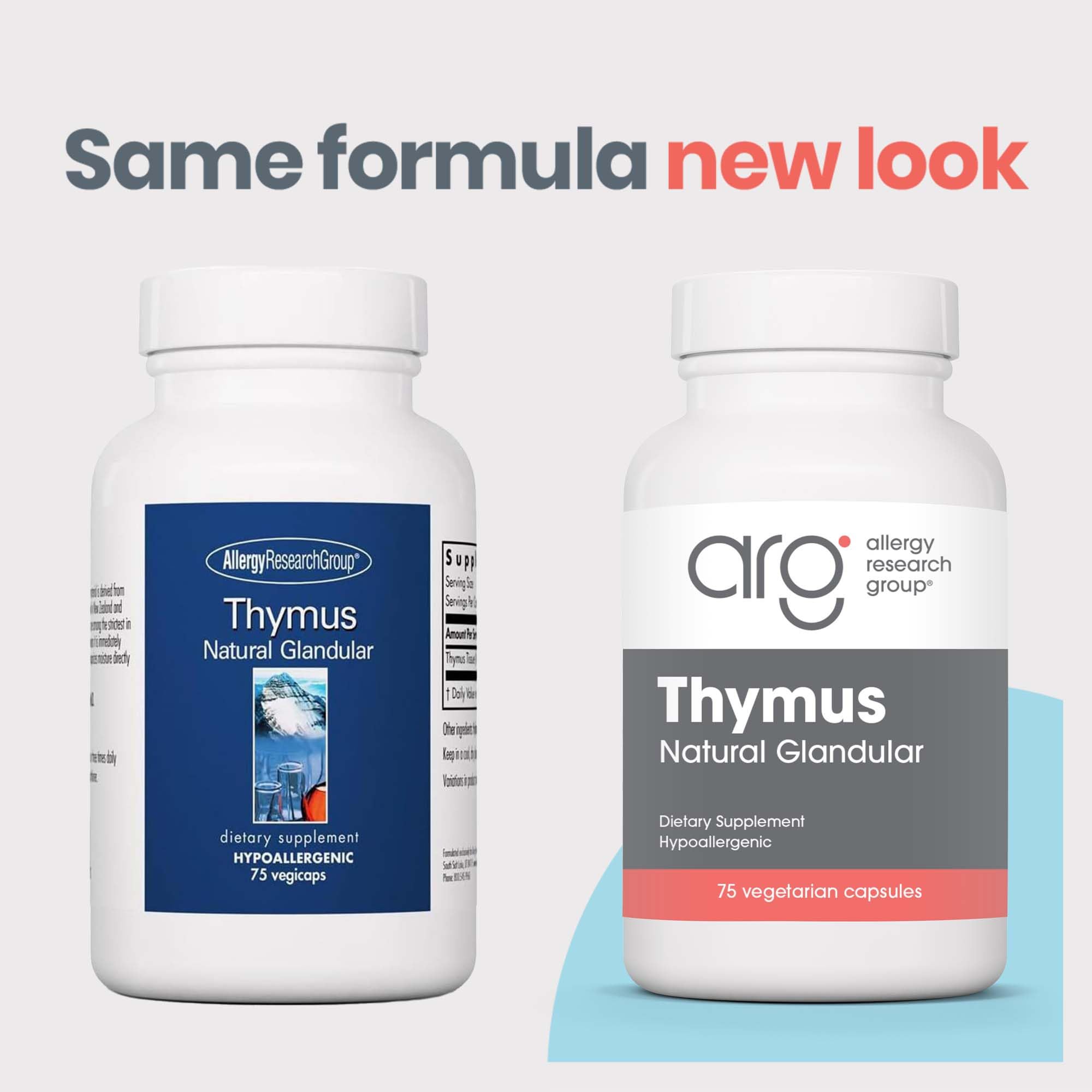 Allergy Research Group Thymus 75 veggie capsules nutritional facts label and supplement details