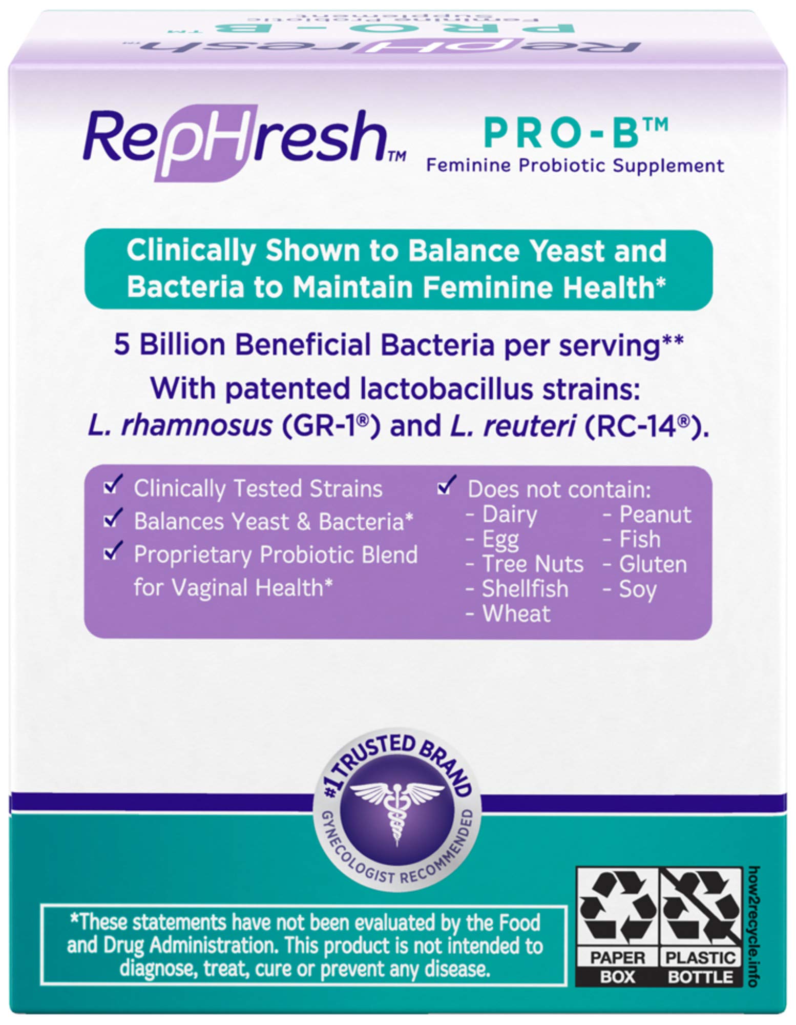 RepHresh Pro B 30 oral capsules showing side panels with supplement facts and ingredient labels