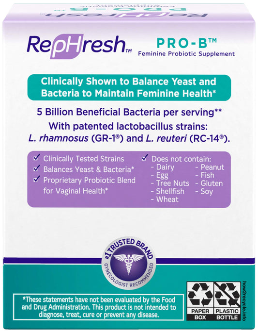 RepHresh Pro B 30 oral capsules showing side panels with supplement facts and ingredient labels