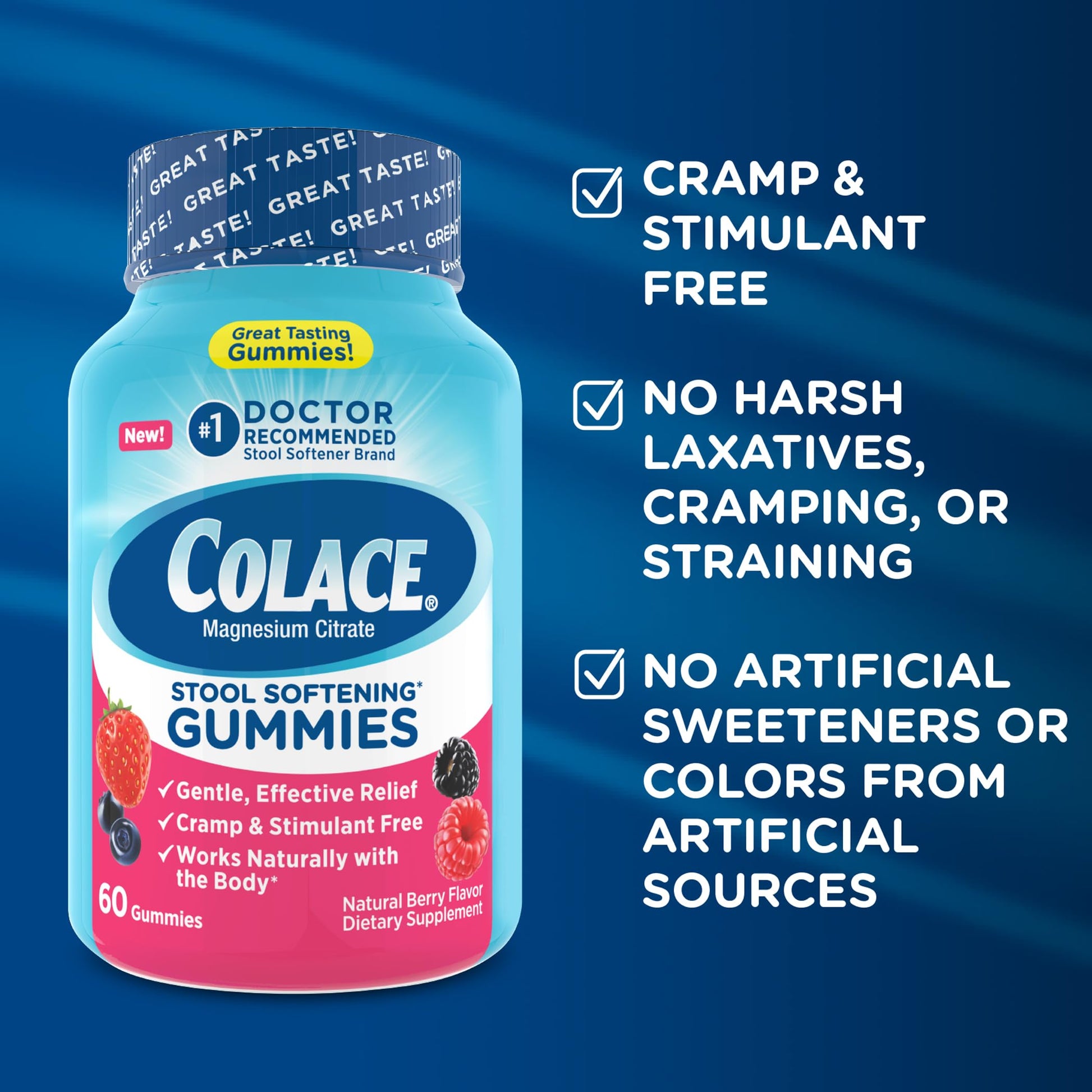 Colace stool softener packaging showing stimulant-free seal