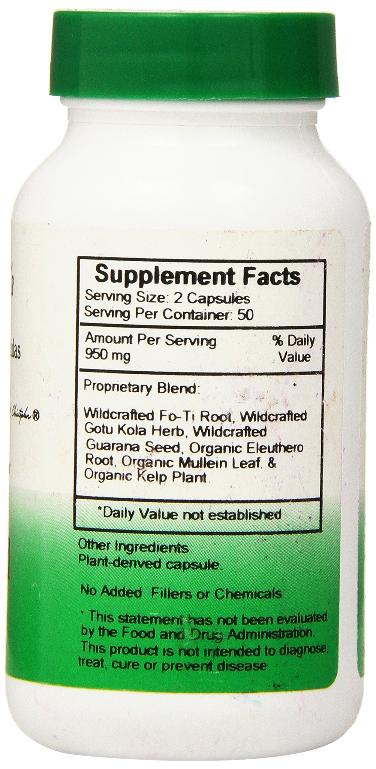 Side angle of Christopher's Original Formulas non-GMO gluten-free herbal thyroid capsules bottle.