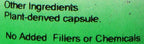 Close up of the vegetarian capsule symbol and usage warnings on Christopher's Herbal Thyroid Support packaging.