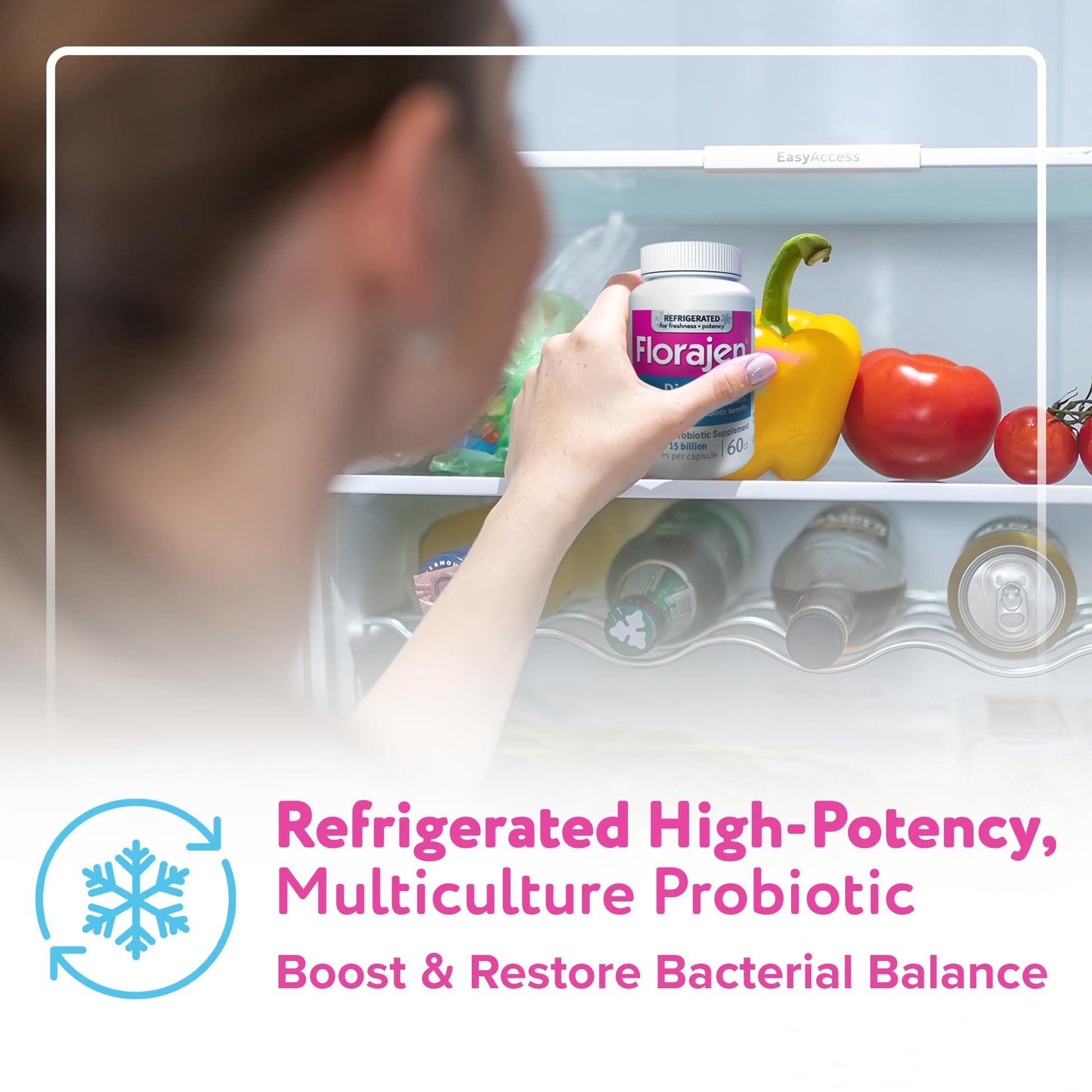 Authentic USA imported Florajen 3 probiotic capsules for gas and bloating relief.