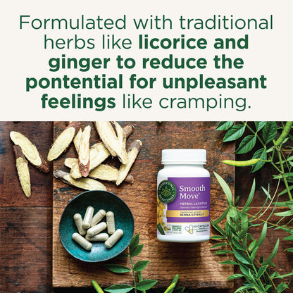 Traditional Medicinals Smooth Move 50 capsules bottle label details.