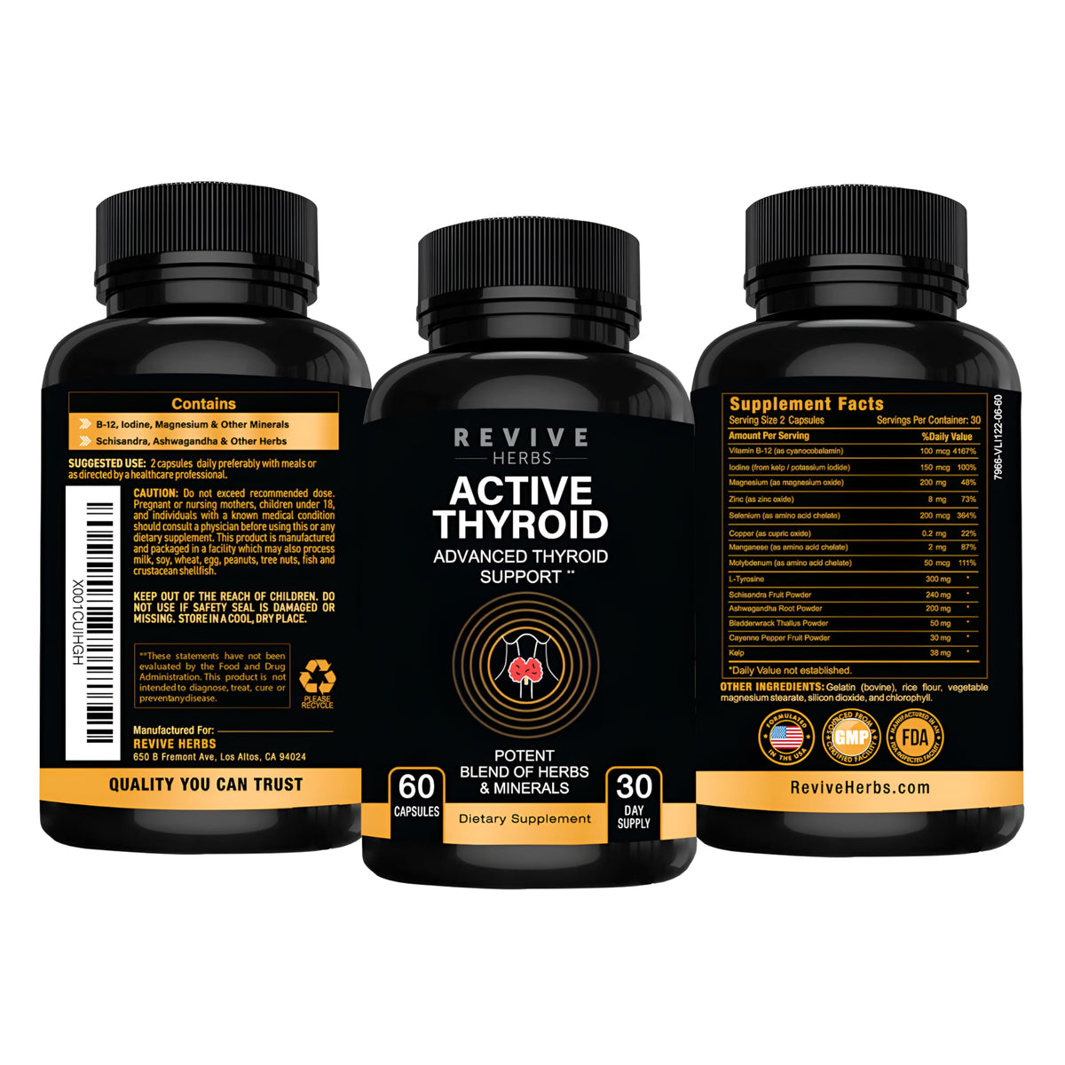 Revive Herbs Thyroid Support capsules poured out