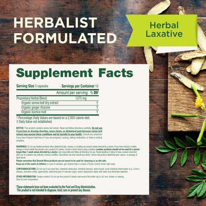 Close up of Traditional Medicinals constipation relief capsules health supplement.