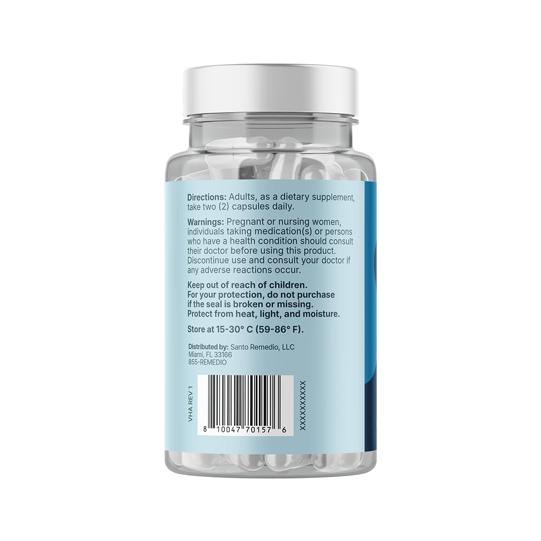 Santo Remedio Thyroid Plus supplement capsules with Vitamin B12 nutrition label