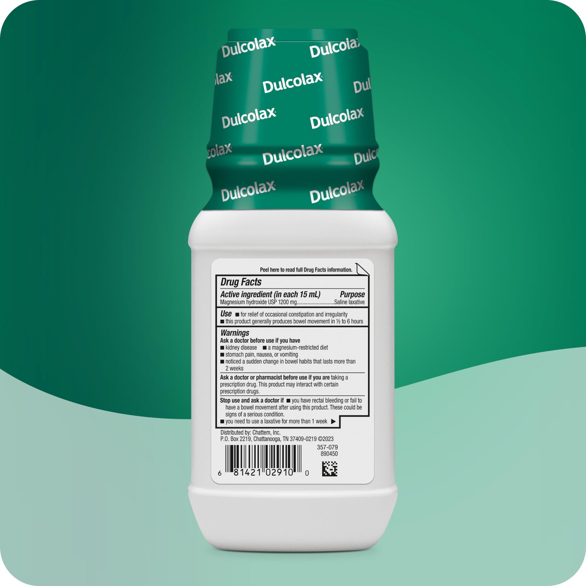 Close up of Dulcolax cherry flavor liquid label and active ingredients