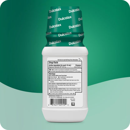 Close up of Dulcolax cherry flavor liquid label and active ingredients