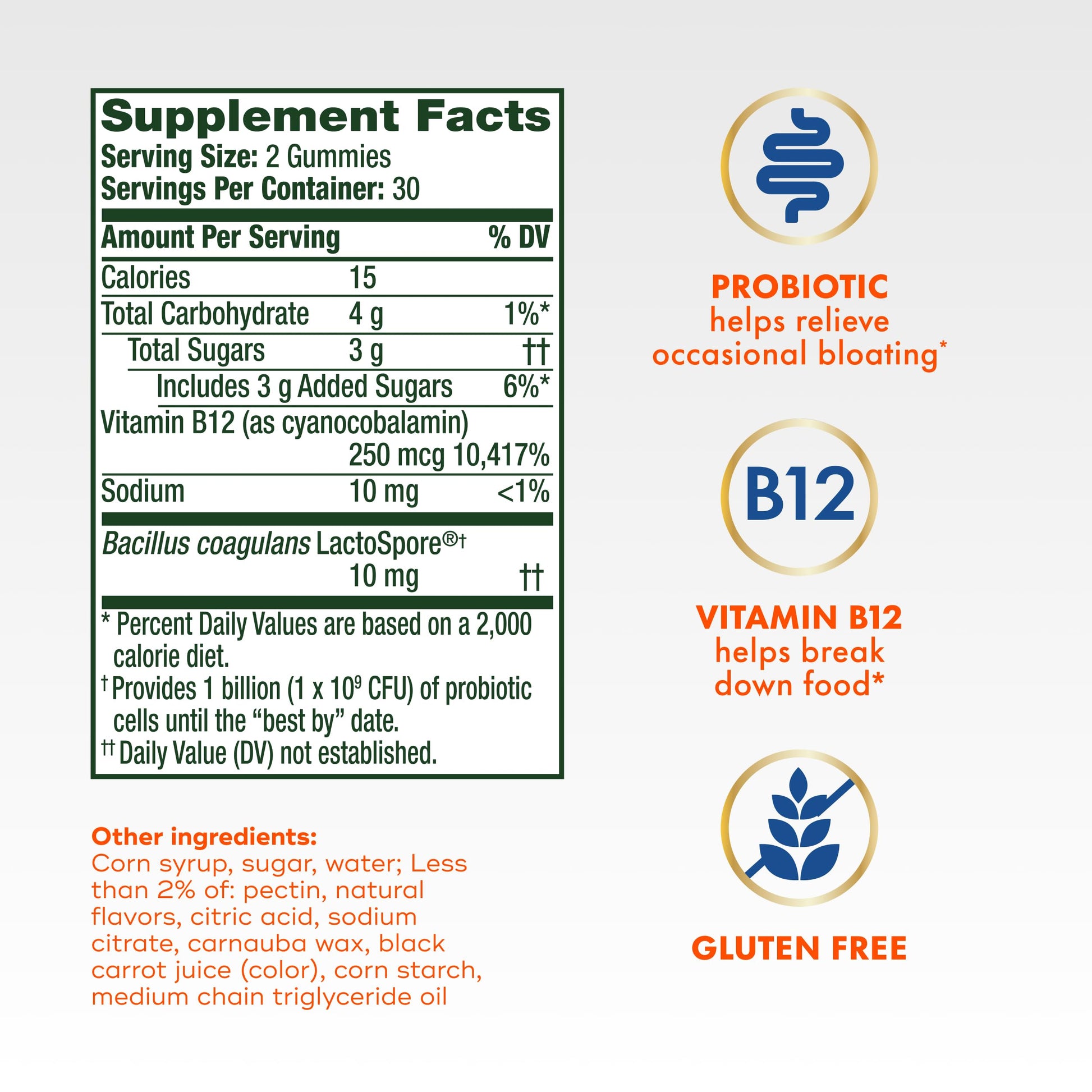 Align probiotic formula packaging demonstrating gluten free and natural flavor certifications.