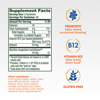 Align probiotic formula packaging demonstrating gluten free and natural flavor certifications.