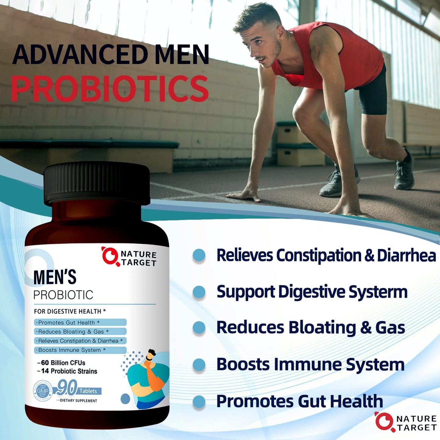 Nature Target ninety count digestive supplement bottle packaging for active men