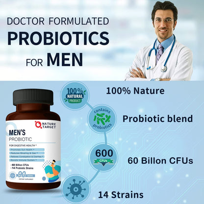 Soy free premium mens probiotic tablets for bloating and gas relief