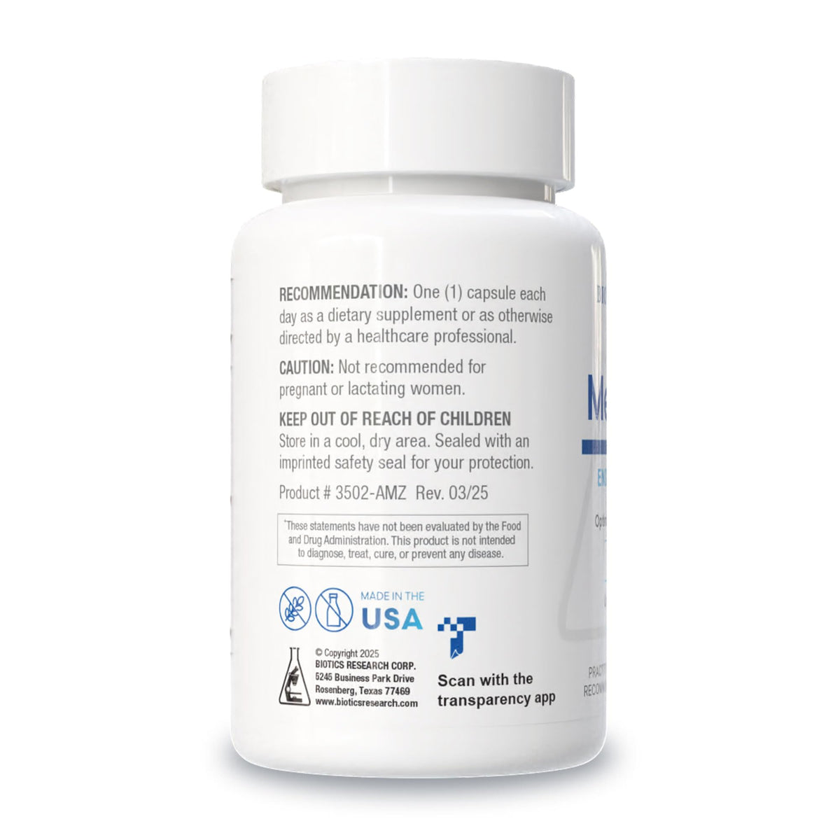 Biotics Research Meda Stim ingredients list featuring iodine and selenium