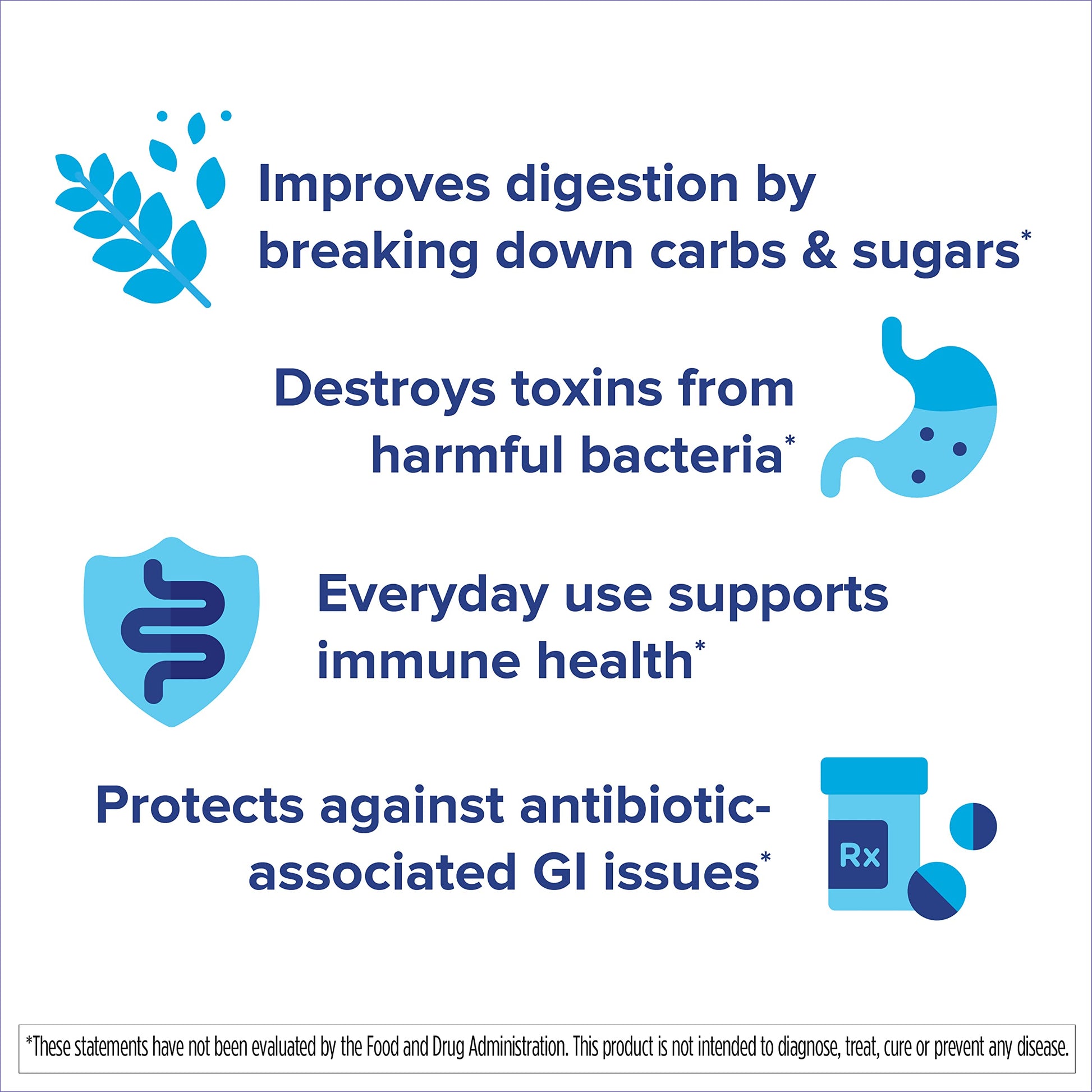 Close up view of USA imported Florastor dual action probiotic supplement directions and usage warnings.
