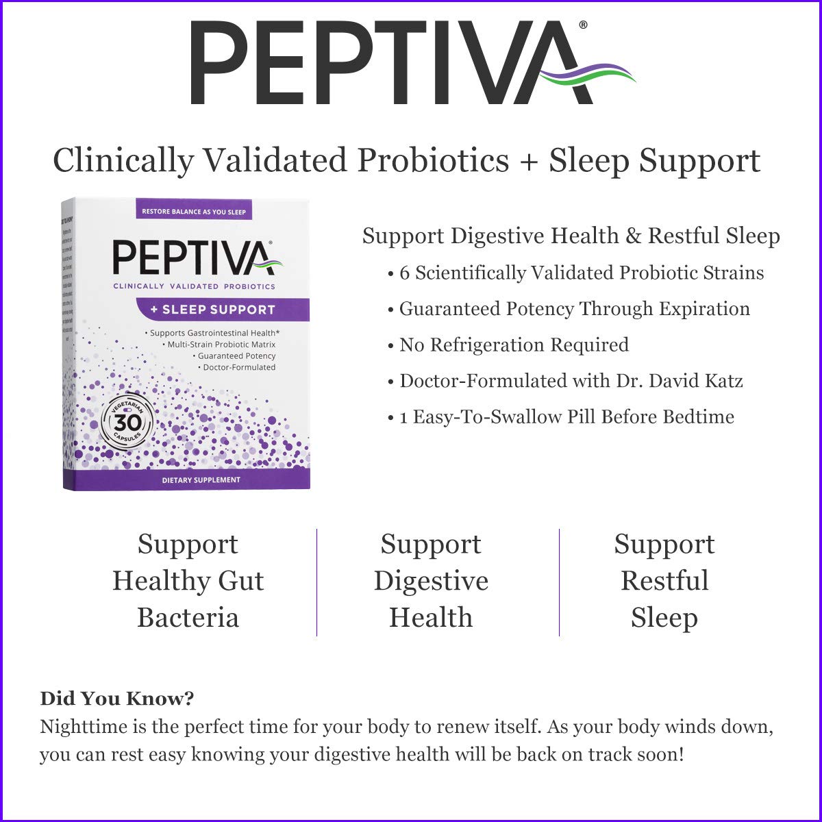 Peptiva nighttime multi-strain probiotic supplement side panel showing supplement facts and colony forming units