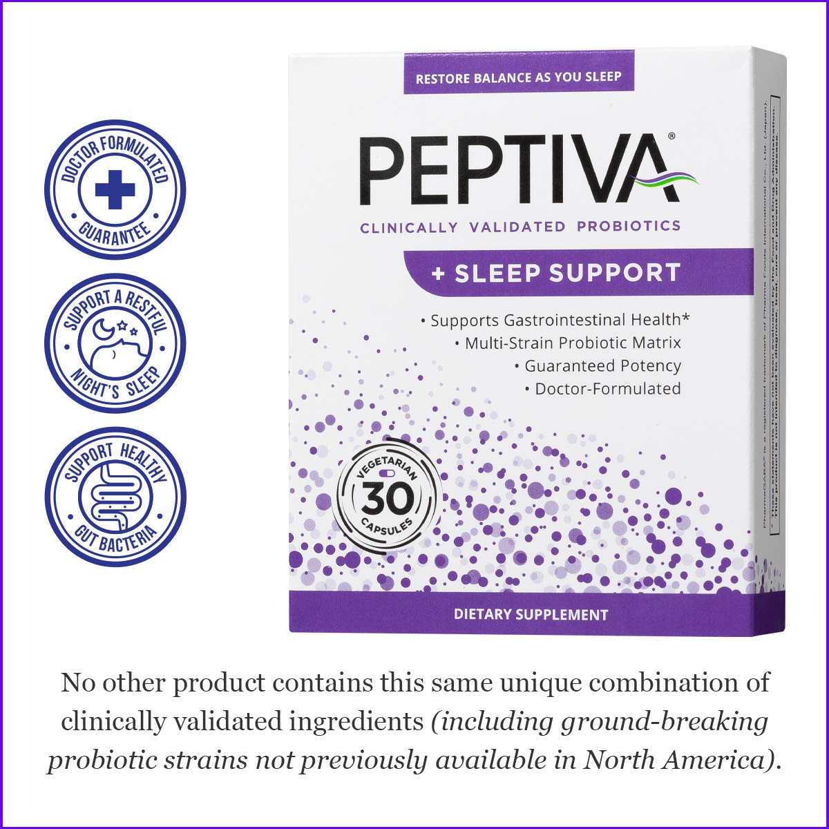 Peptiva probiotic and sleep support capsules displaying the doctor-formulated digestive health solution