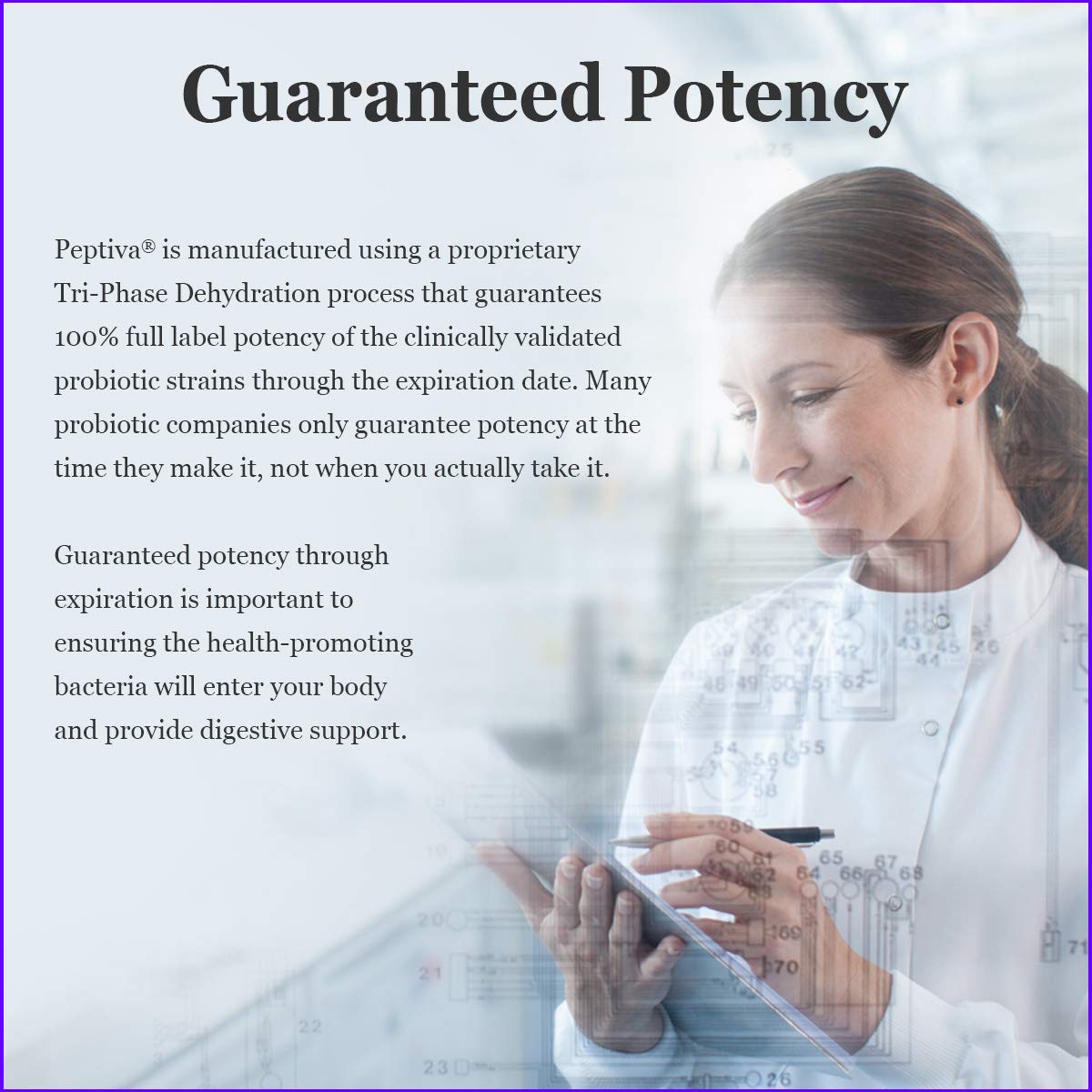 Peptiva 26 billion CFU probiotic bottle showing complete usage instructions and allergen information