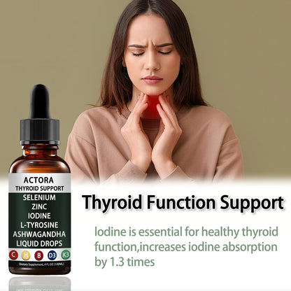 Authentic liquid thyroid formula being measured into a glass of water for daily intake.