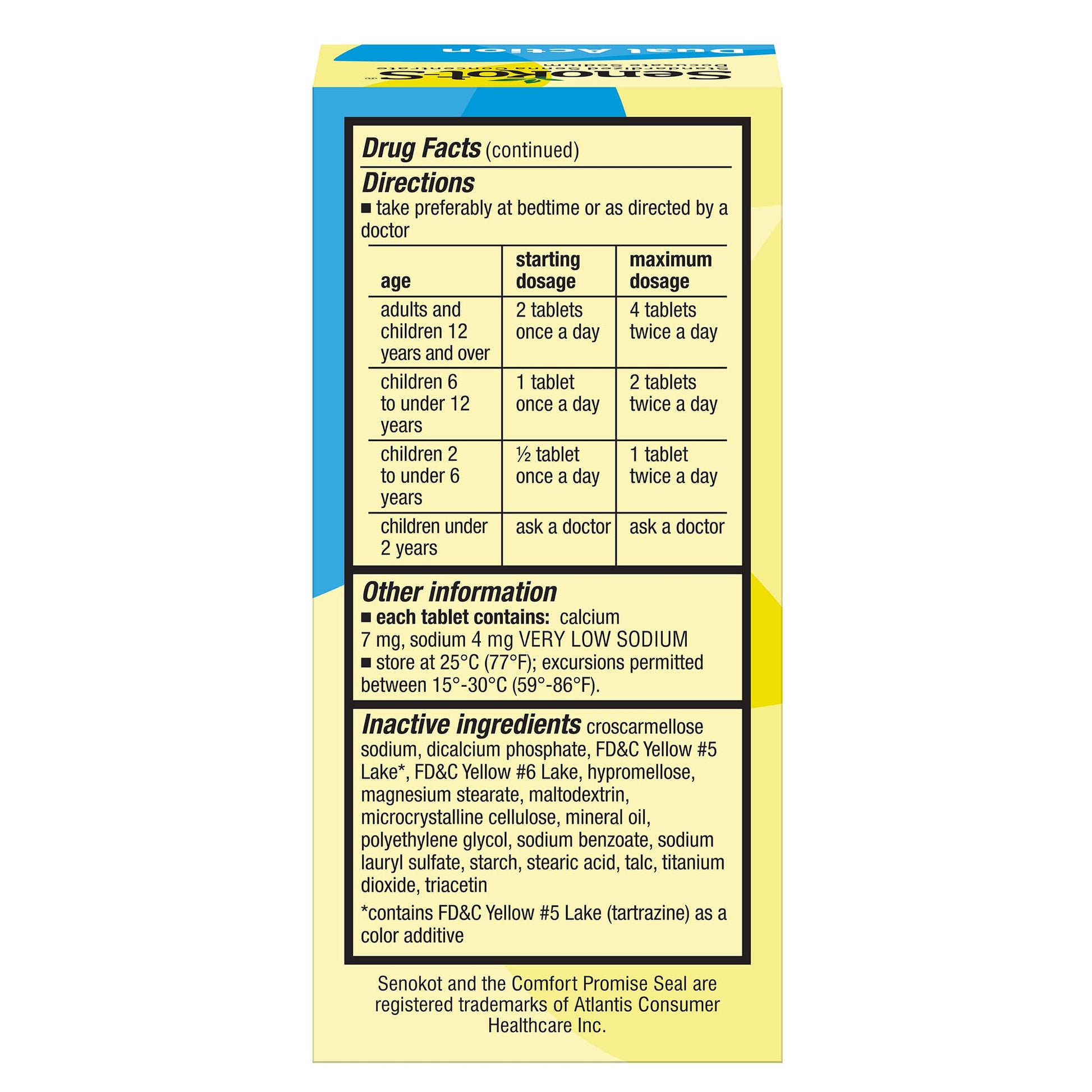 Side view of Senokot-S Dual Action bottle highlighting ingredients