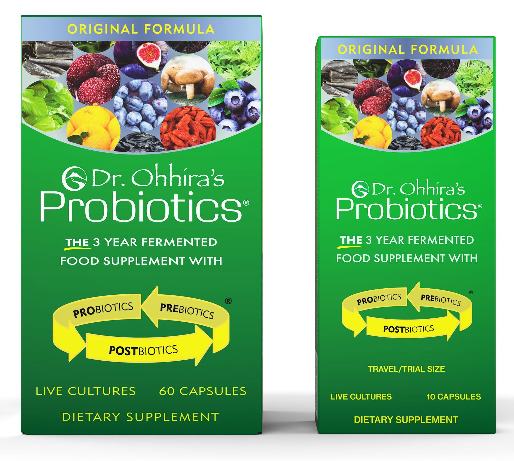 Supplement facts and prebiotic ingredient panel on the back of Dr. Ohhira's Original Formula package.