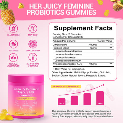Burminy premium feminine balance probiotics with slippery elm supplement facts label side view