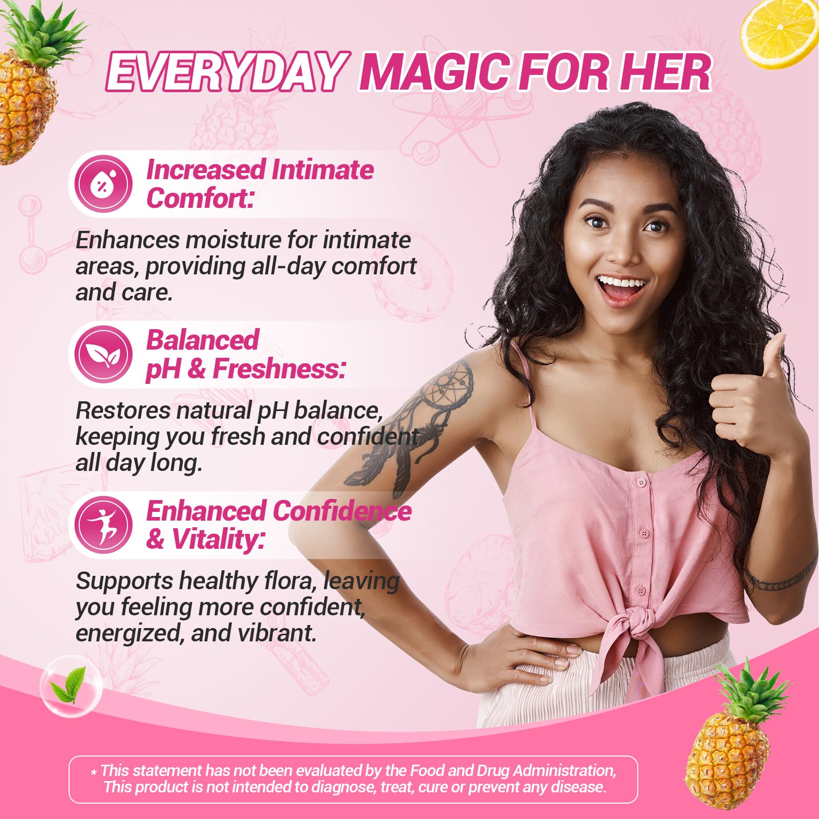 Vegan and gelatin free pineapple flavored probiotic gummies for intimate health and freshness close up